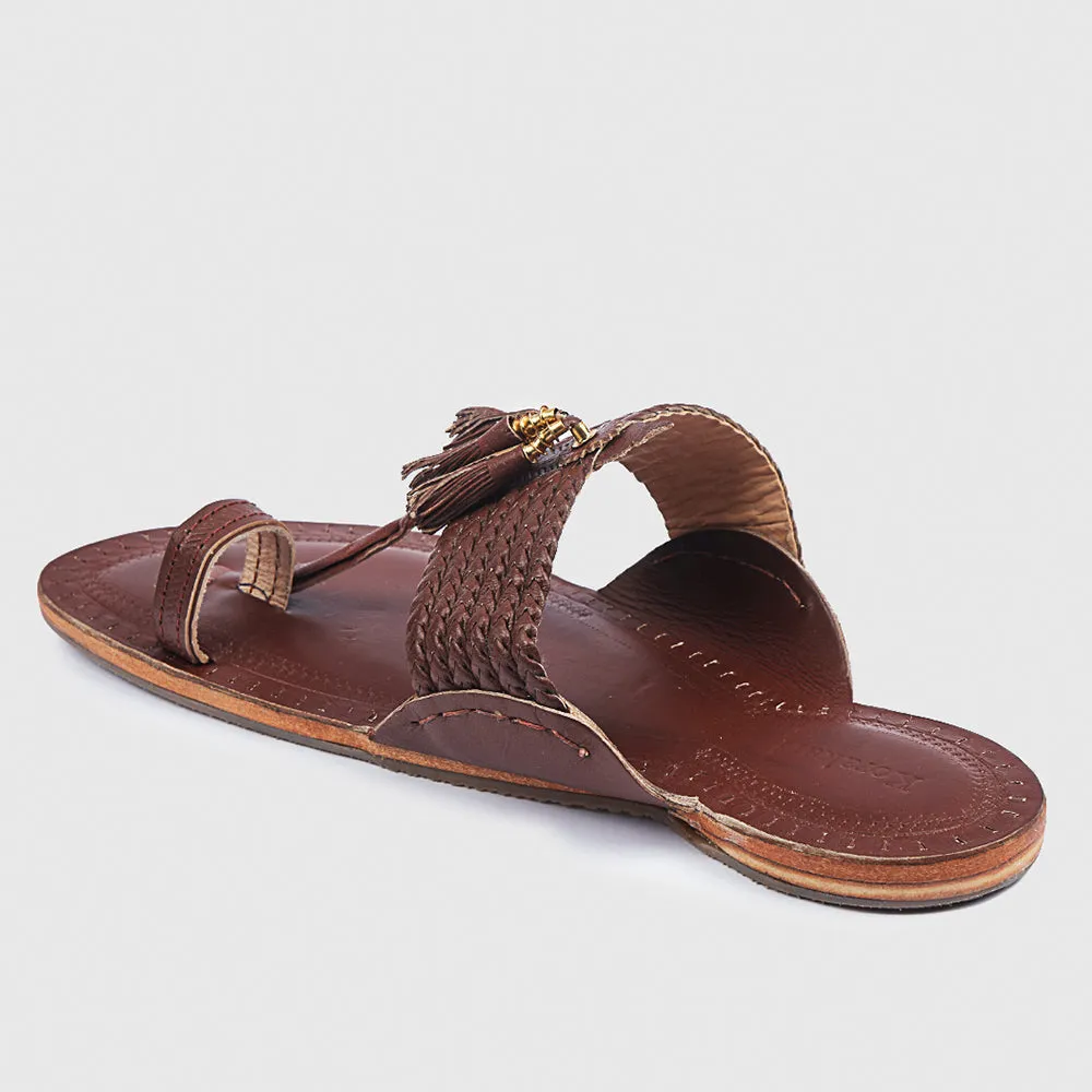 Red Brown Handstitched Leather Kolhapuri Men Slipper