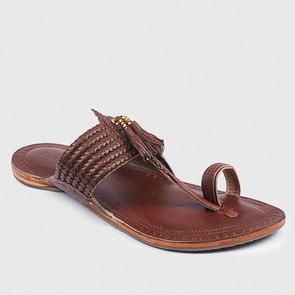 Red Brown Handstitched Leather Kolhapuri Men Slipper