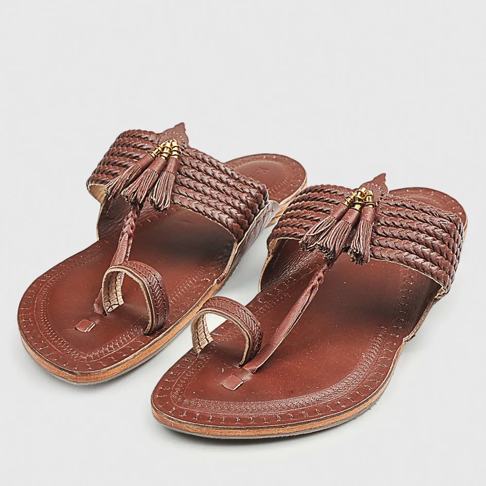 Red Brown Handstitched Leather Kolhapuri Men Slipper