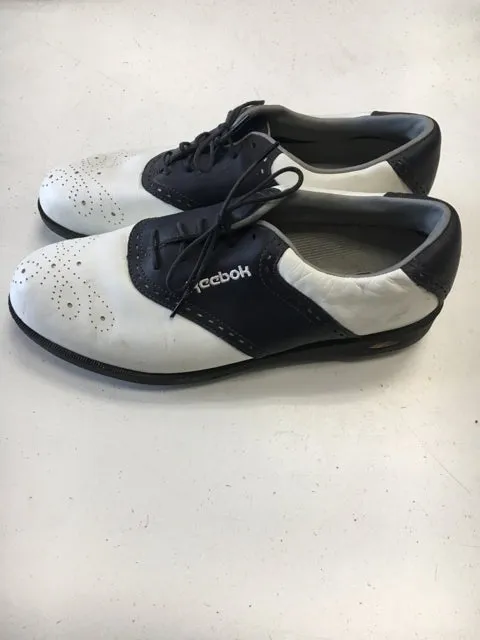 Reebok Metal Spikes White/Navy Size Specific 9 Used Golf Shoes