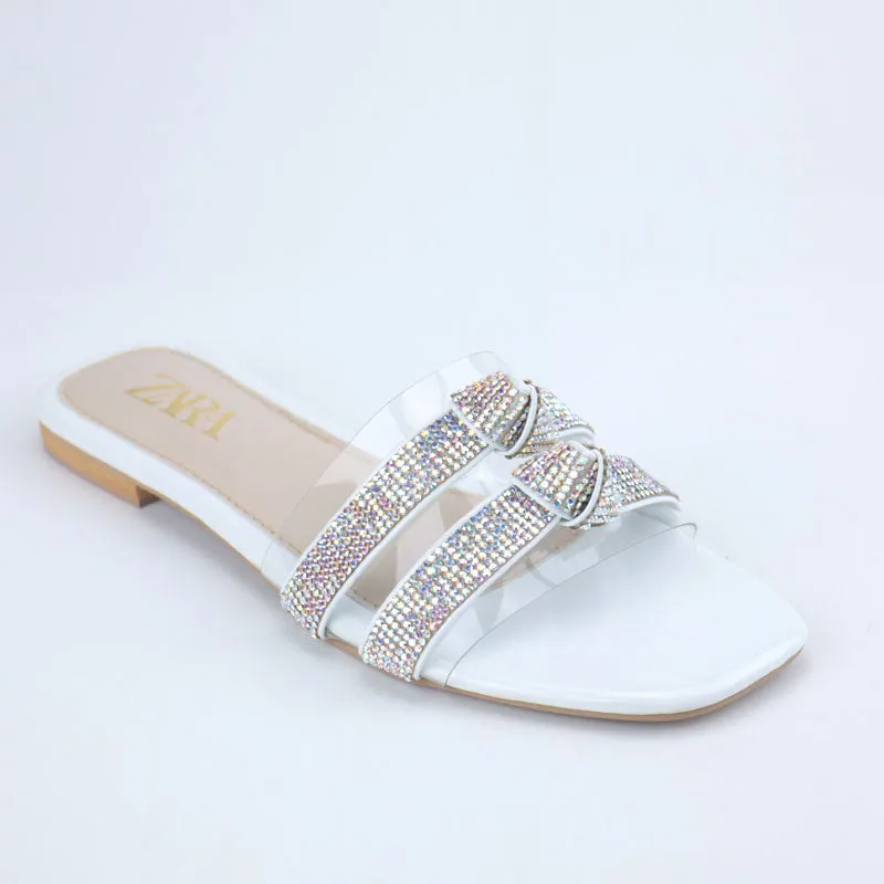 Rhinestone Strap Knot Sparkly Clear Flat Sandal