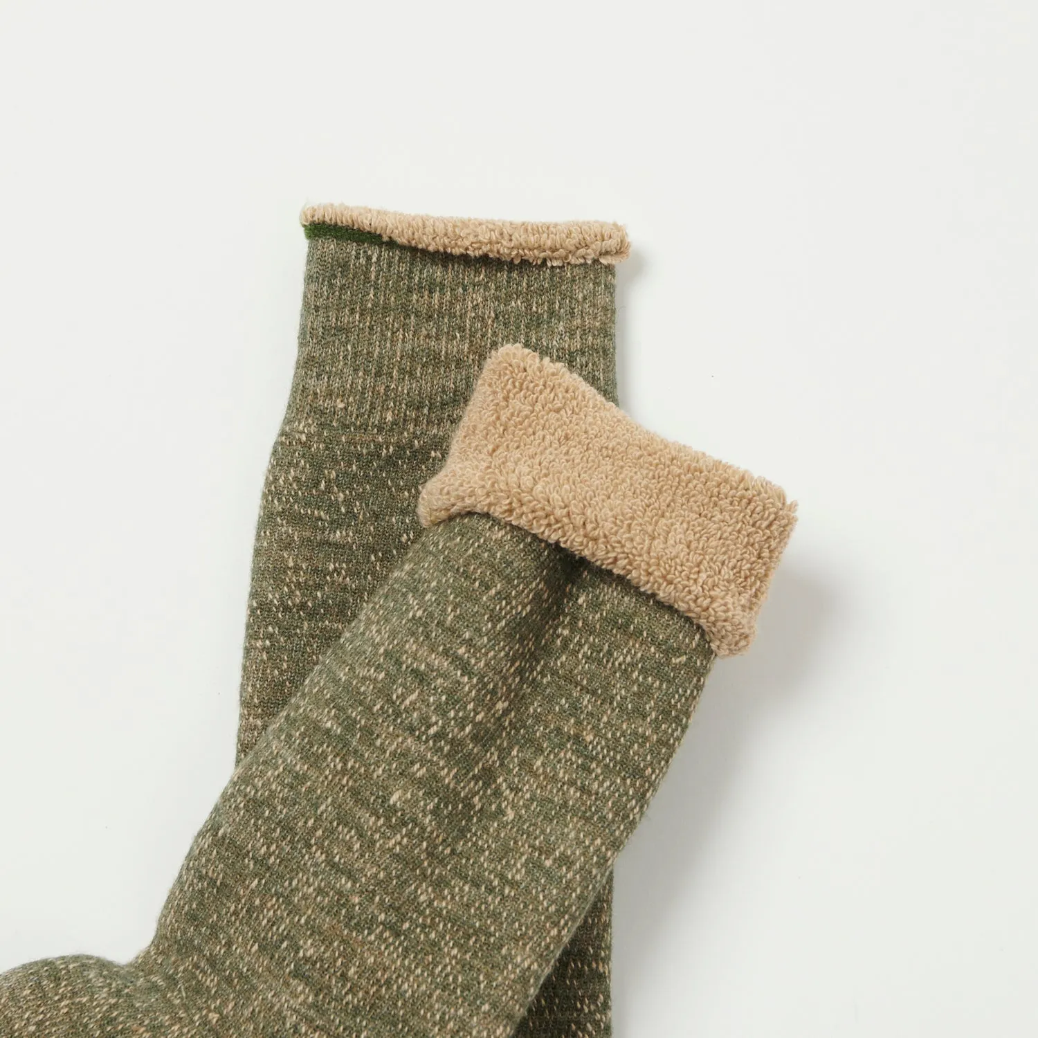 RoToTo Double Face Crew Sock - Green/Brown