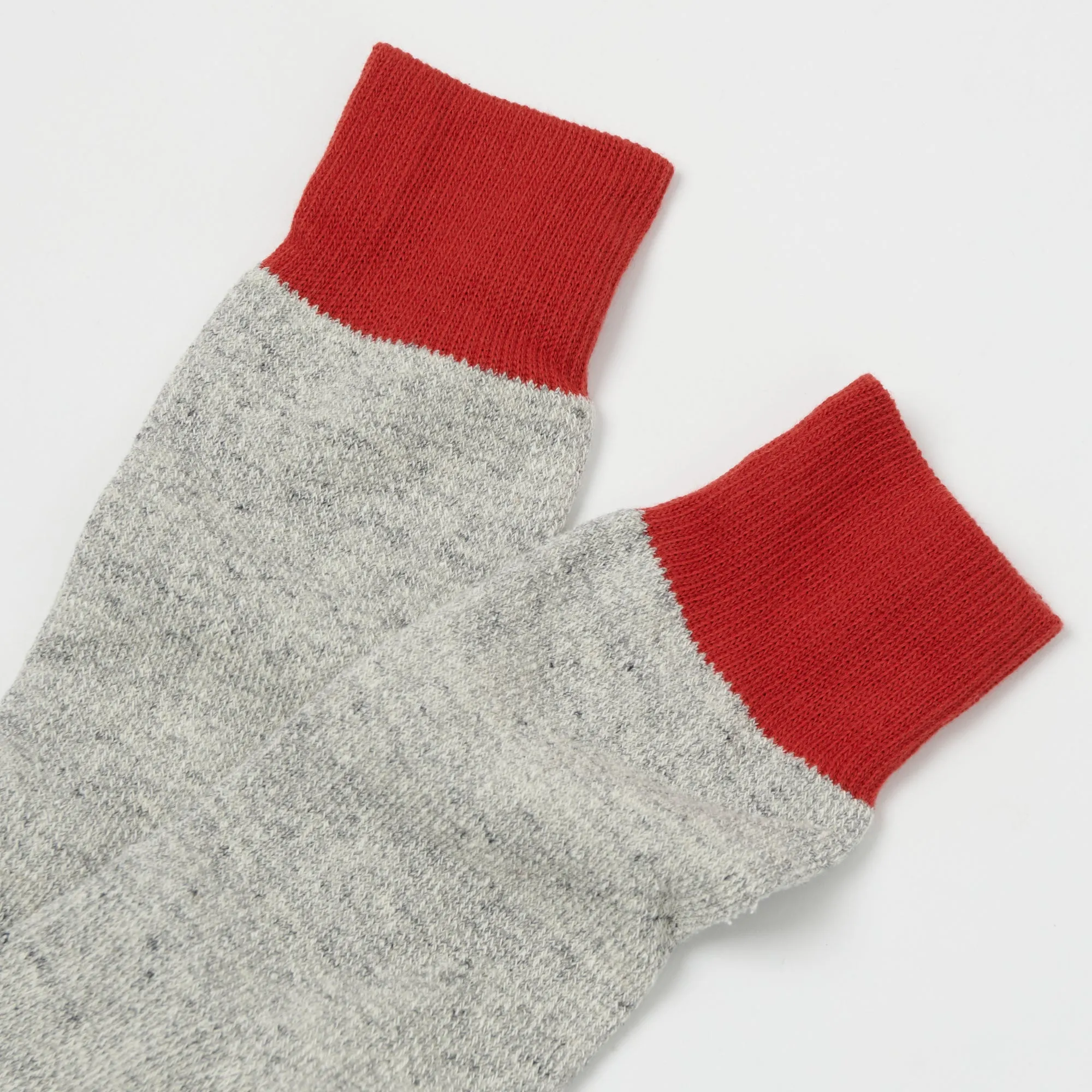 RoToTo Double 'Silk & Cotton' Face Crew Sock - Red/Light Grey