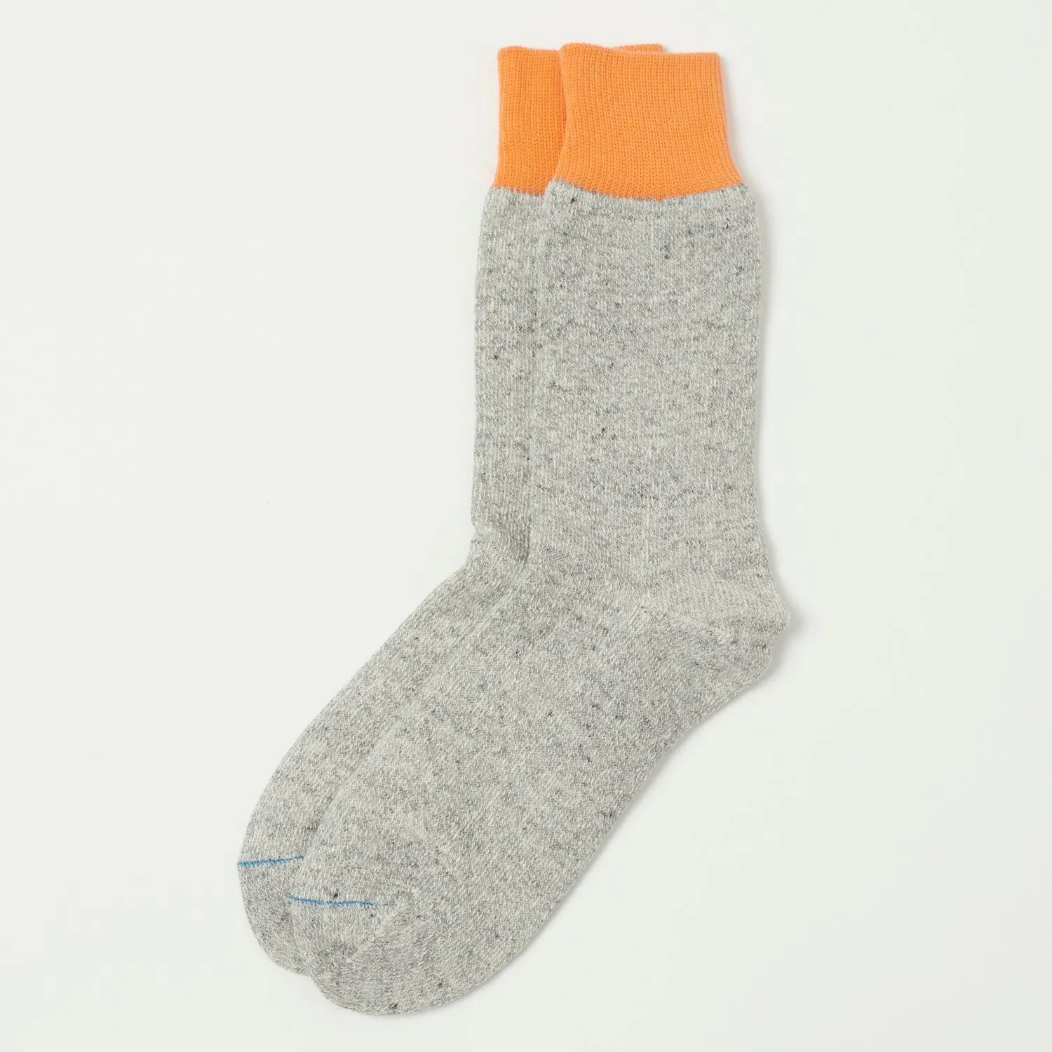 RoToTo 'Silk & Cotton' Double Face Crew Sock - Light Orange/Light Grey