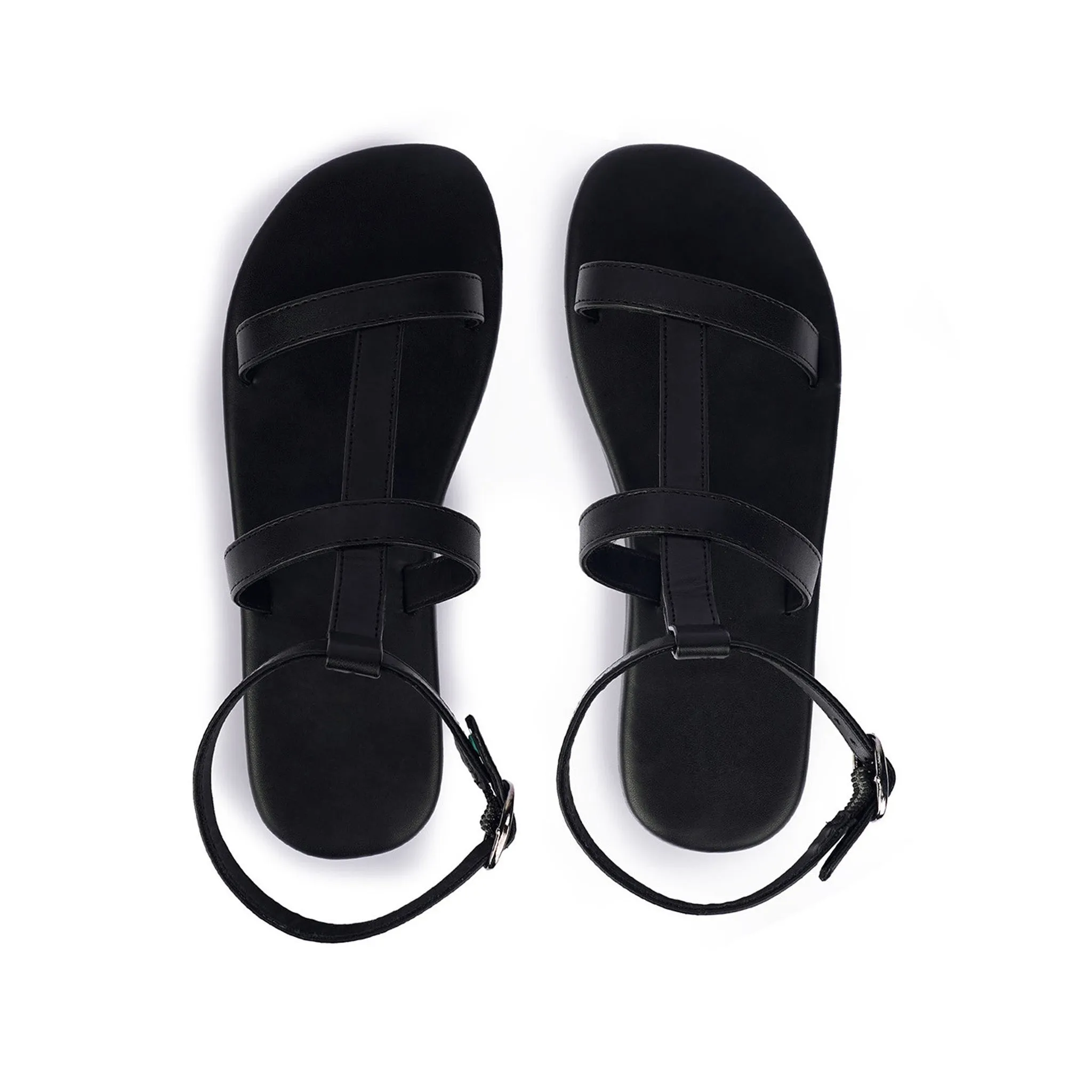 Saba T-Strap Vegan Leather Black Sandals Women