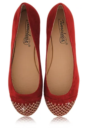 SANDRINE Red Studded Toe Ballerinas