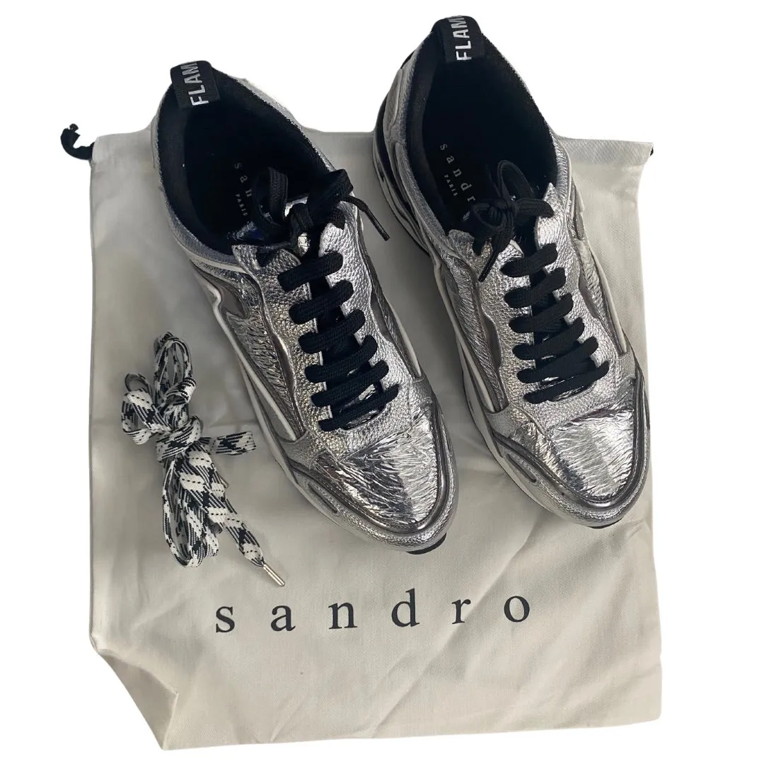 SANDRO Flame Trainers Sneakers Runners Silver SIZE 40