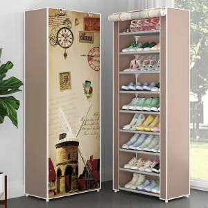 Simple Non-woven Cloth Fabric Dustproof Shoe Rack Folding Assembly Metal Shoe Rack Home Shoe Organizer Cabinet