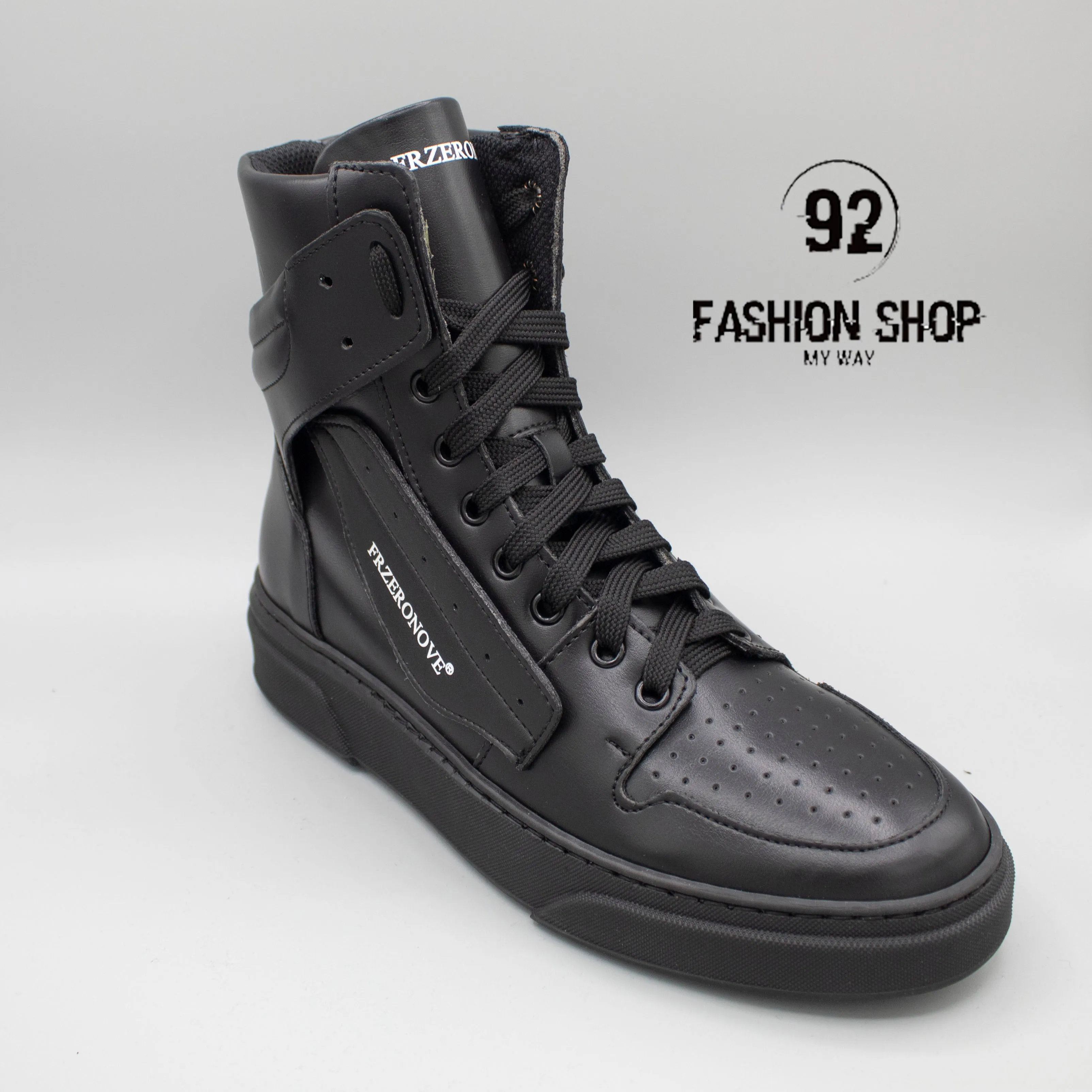 SNEAKERS COLLO ALTO IN PELLE TOTAL BLACK