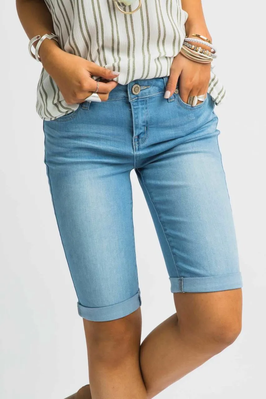 So Solid Light Wash Bermuda Shorts