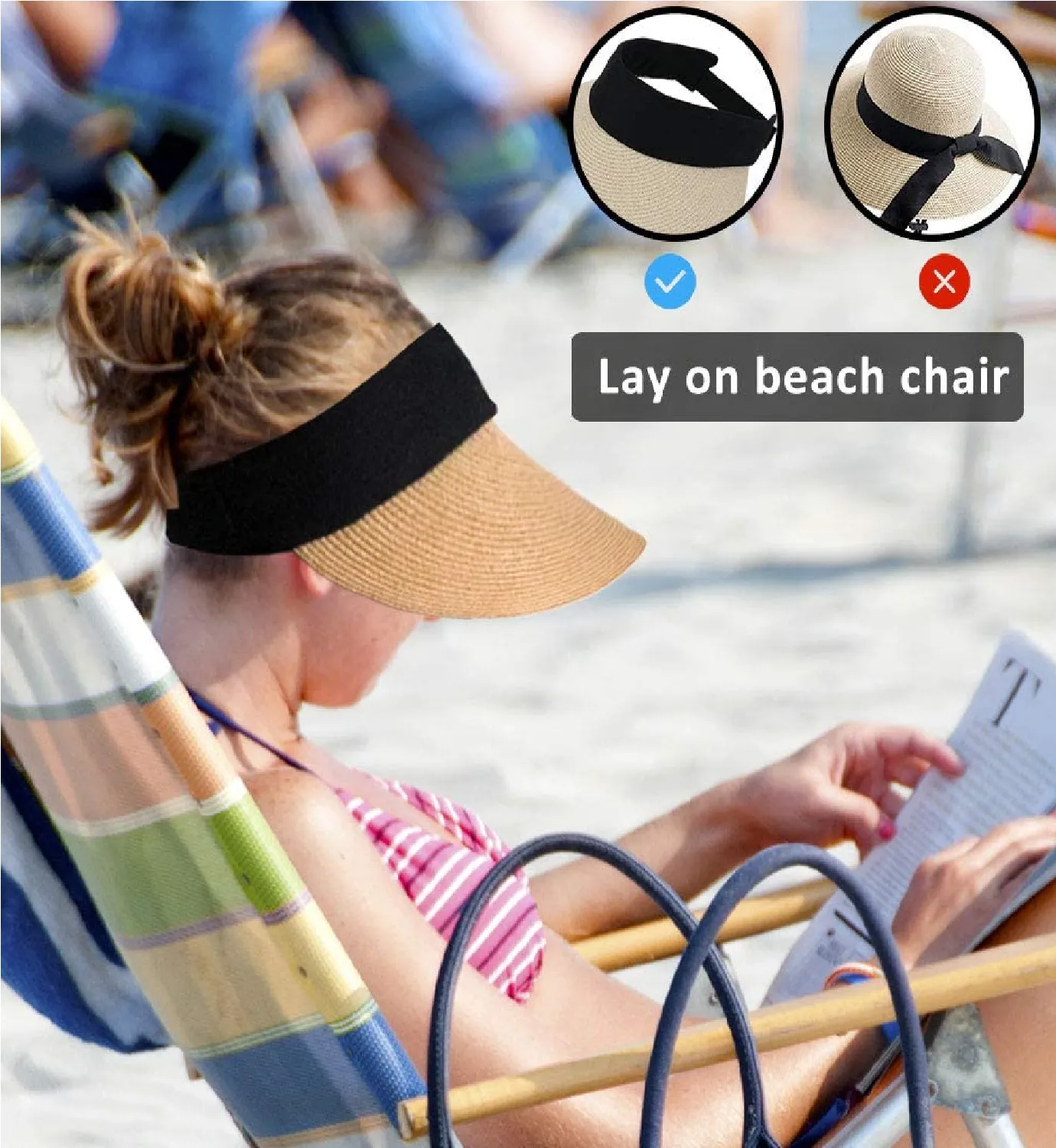 Straw Hat With Visor For Women | Wide Brim Summer UV Protection