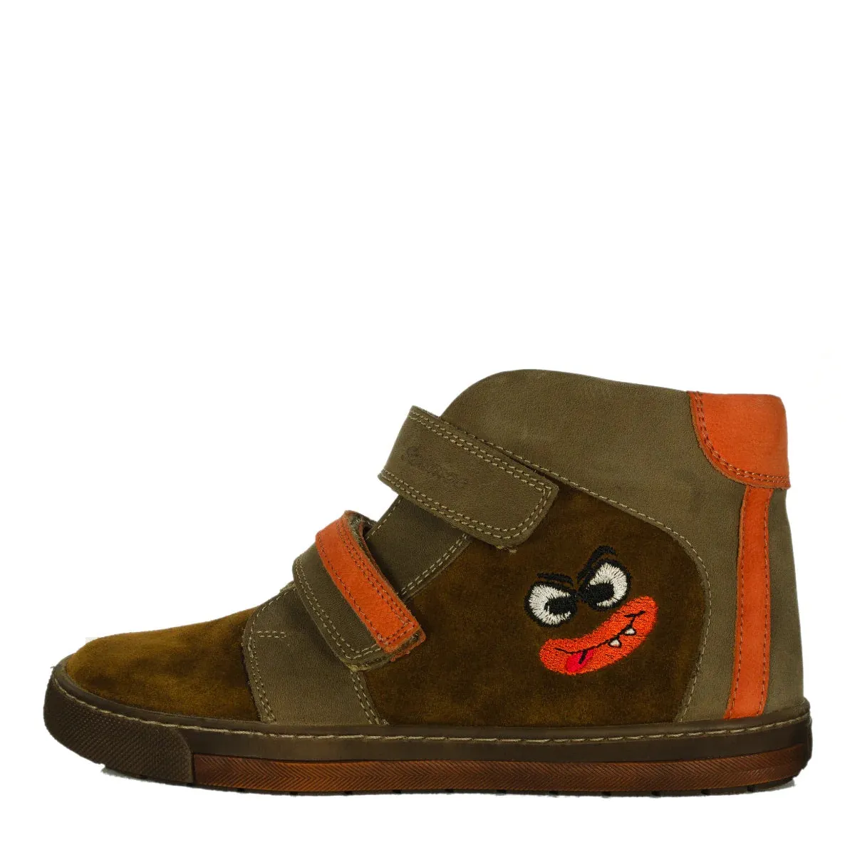 Szamos Kid Boy High-Top Shoes Brown With Orange Monster Face - Made In Europe