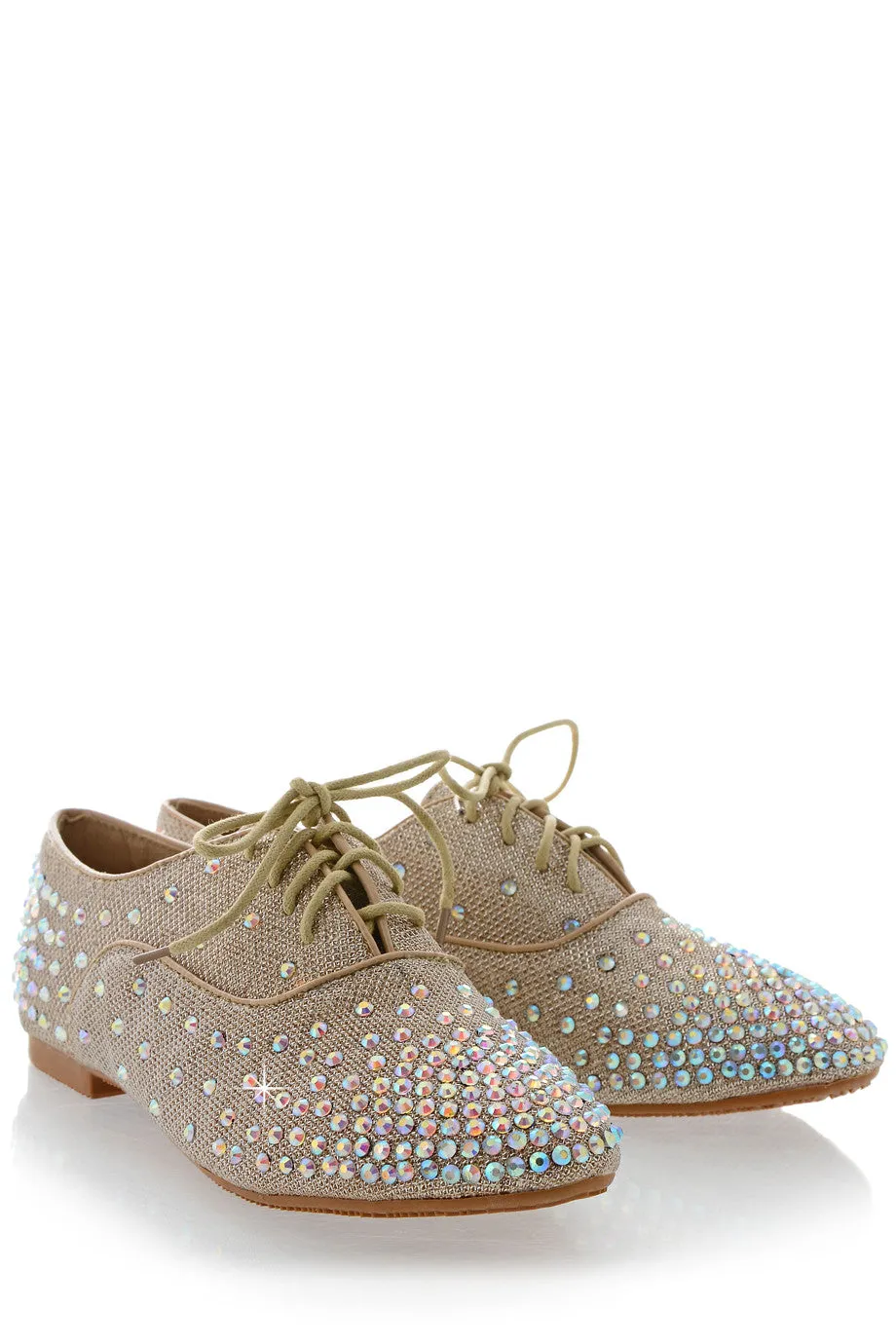 TANIA Champagne Lace Up Flat Shoes