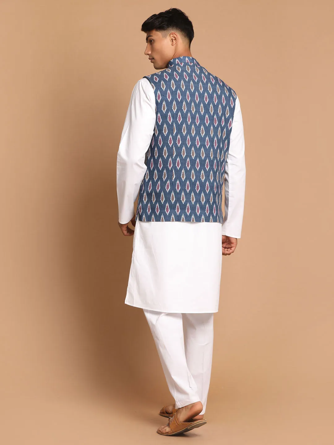 VASTRAMAY Grey Nehru Jacket with White Pant