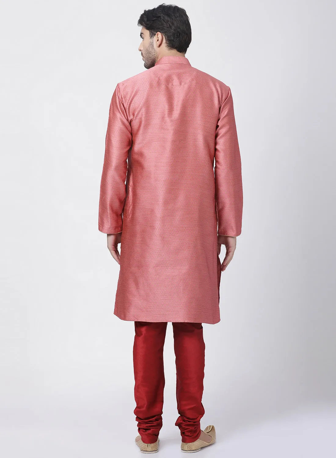 VASTRAMAY Pink Cotton Silk Kurta Pyjama Set