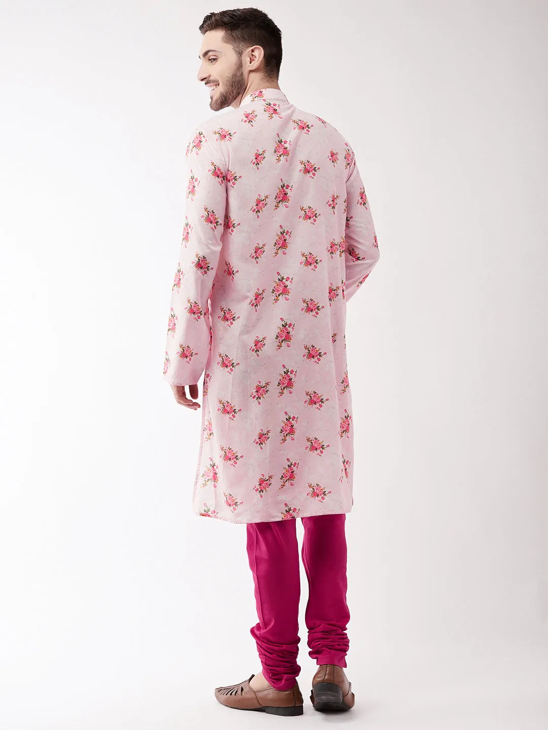 VASTRAMAY Pink Floral Kurta Pyjama Set