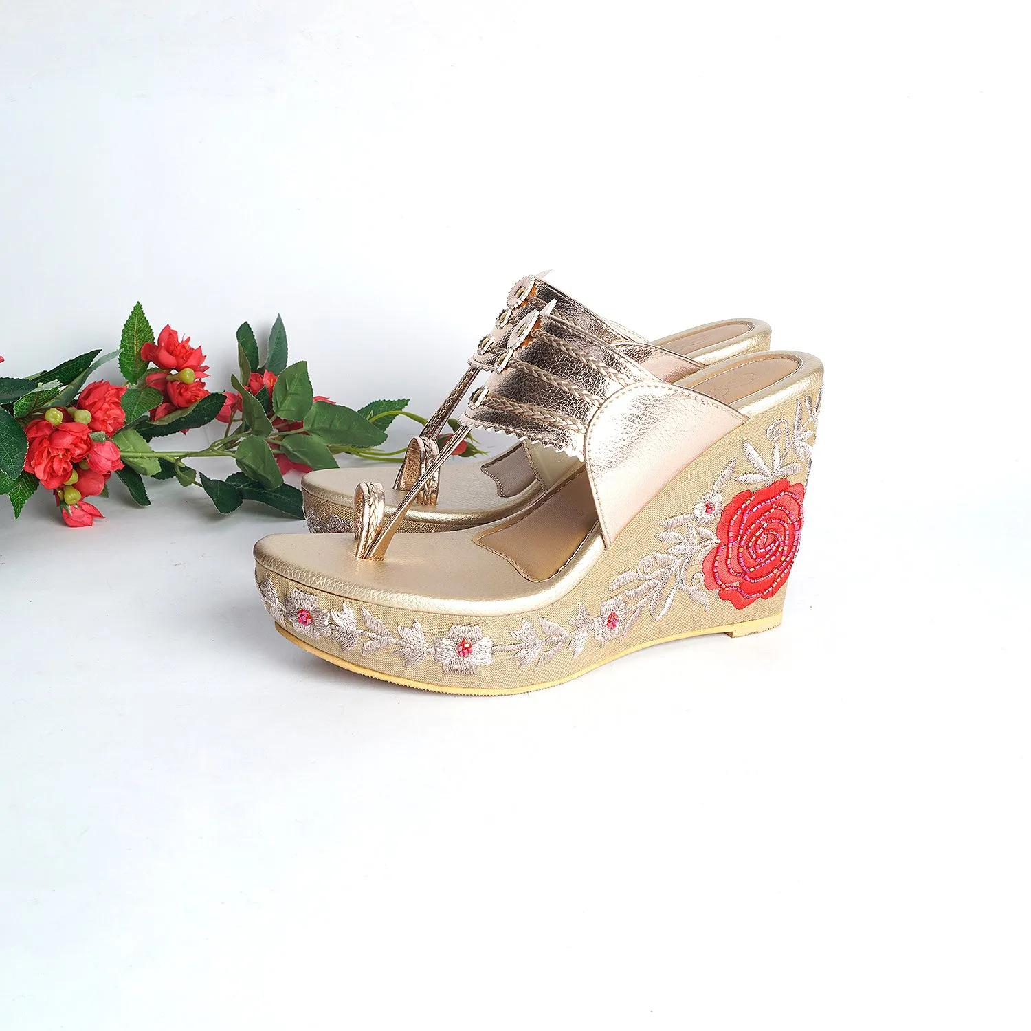 Velvet Flower Wedges