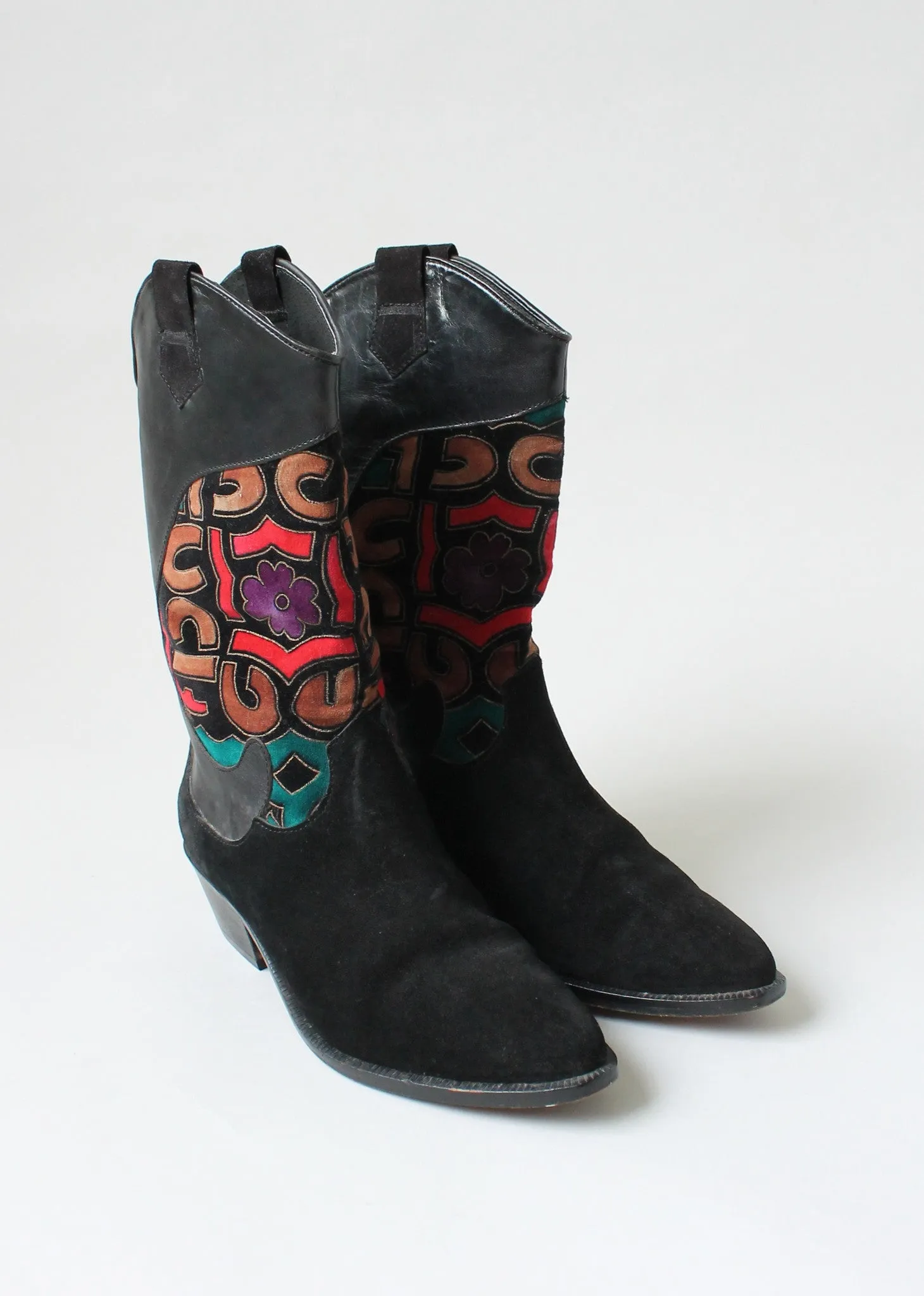 Vintage 1980s Charles Jourdan Leather and Velvet Boots