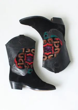 Vintage 1980s Charles Jourdan Leather and Velvet Boots