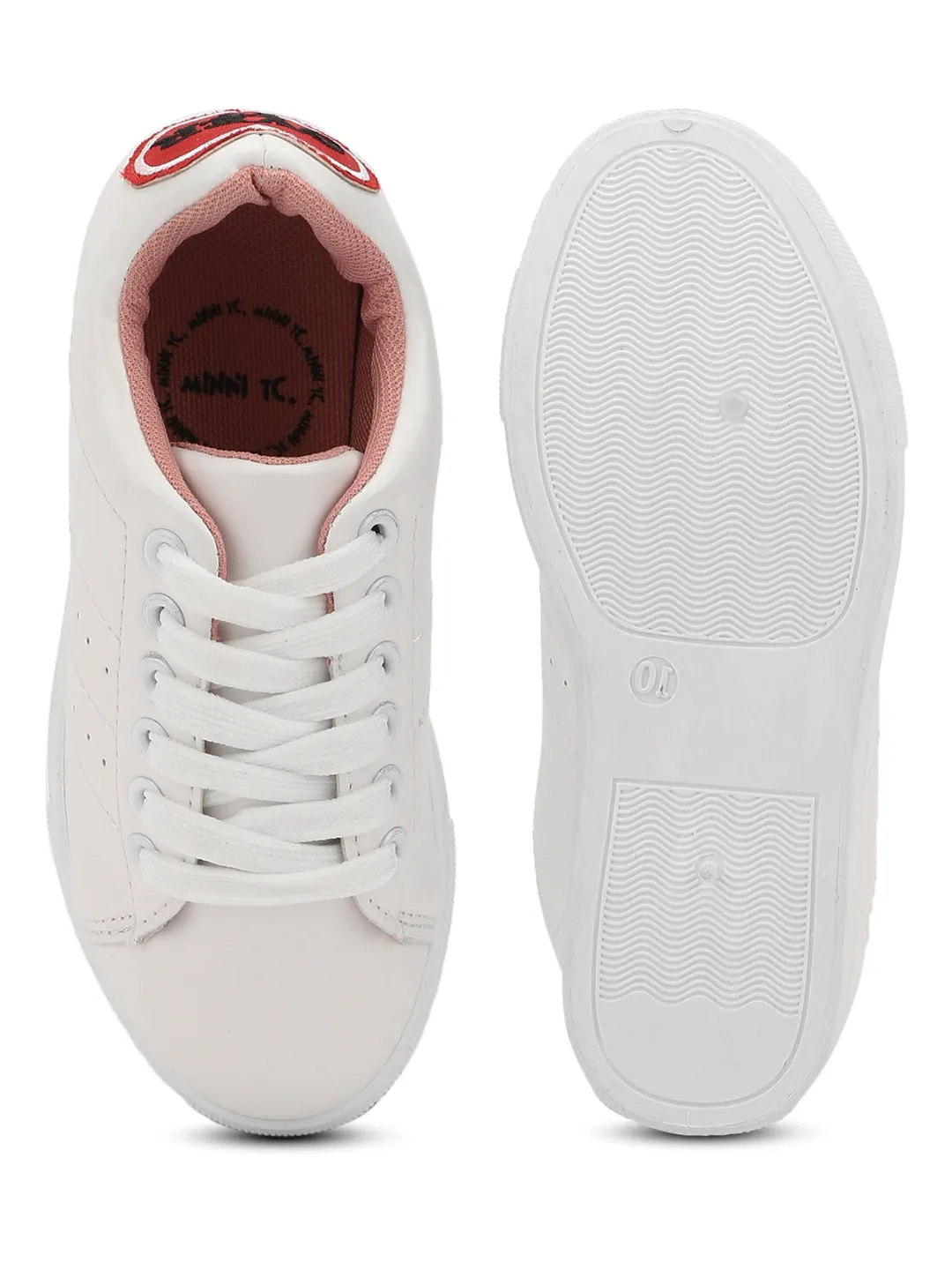 White PU 'Love it' Lace-up MIni Sneakers