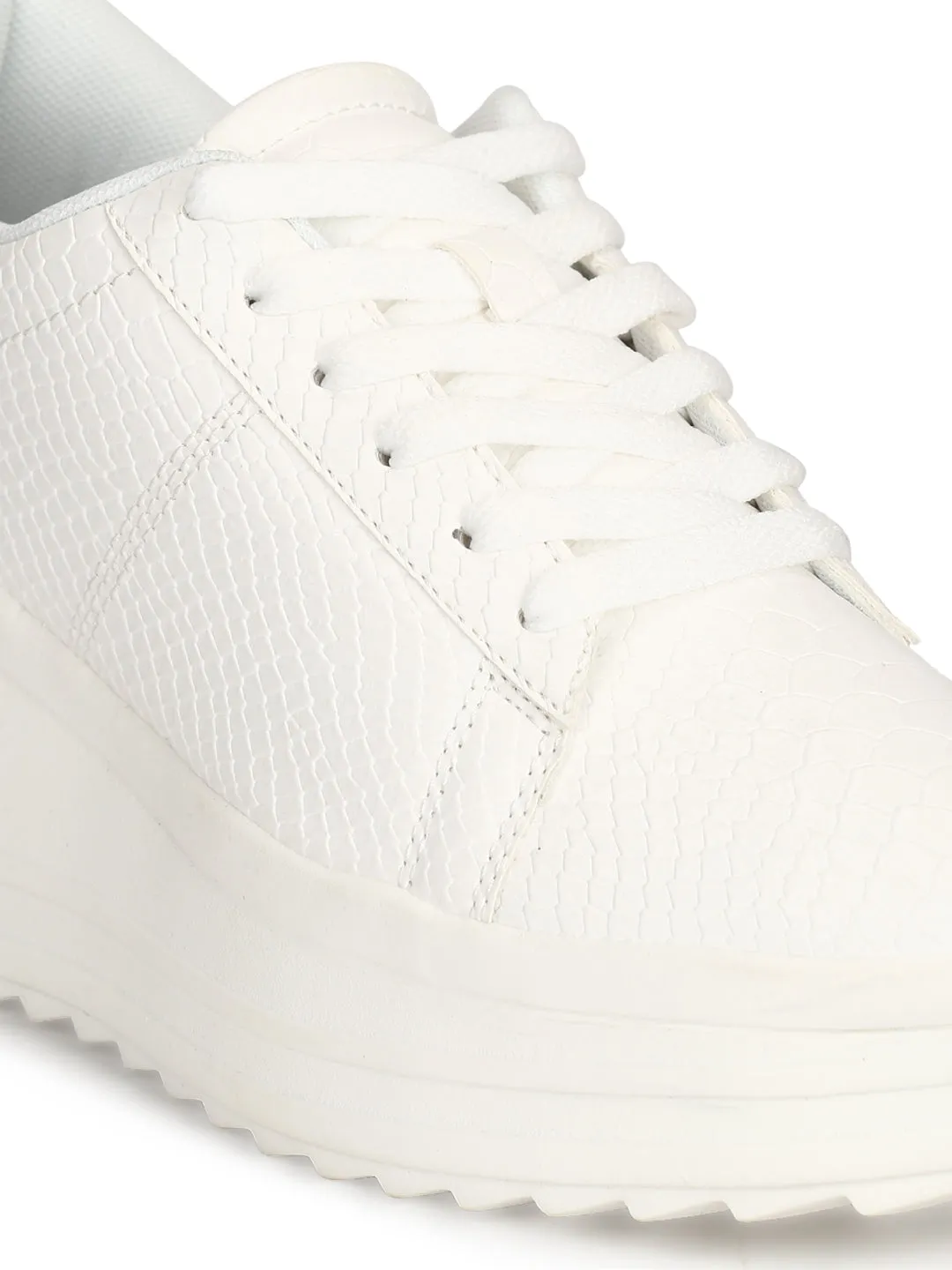 White Snake Cleated Bottom Flatform Chunky Sneakers