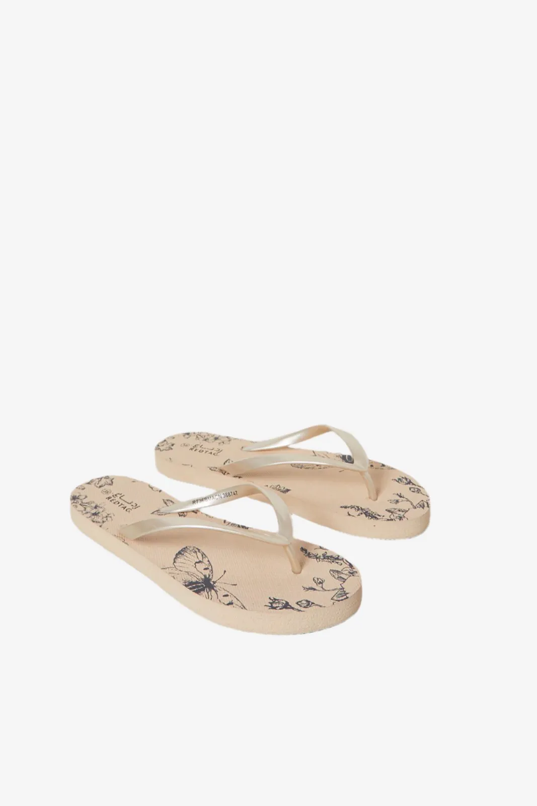 Women Beige Butterfly Printed Flip Flop