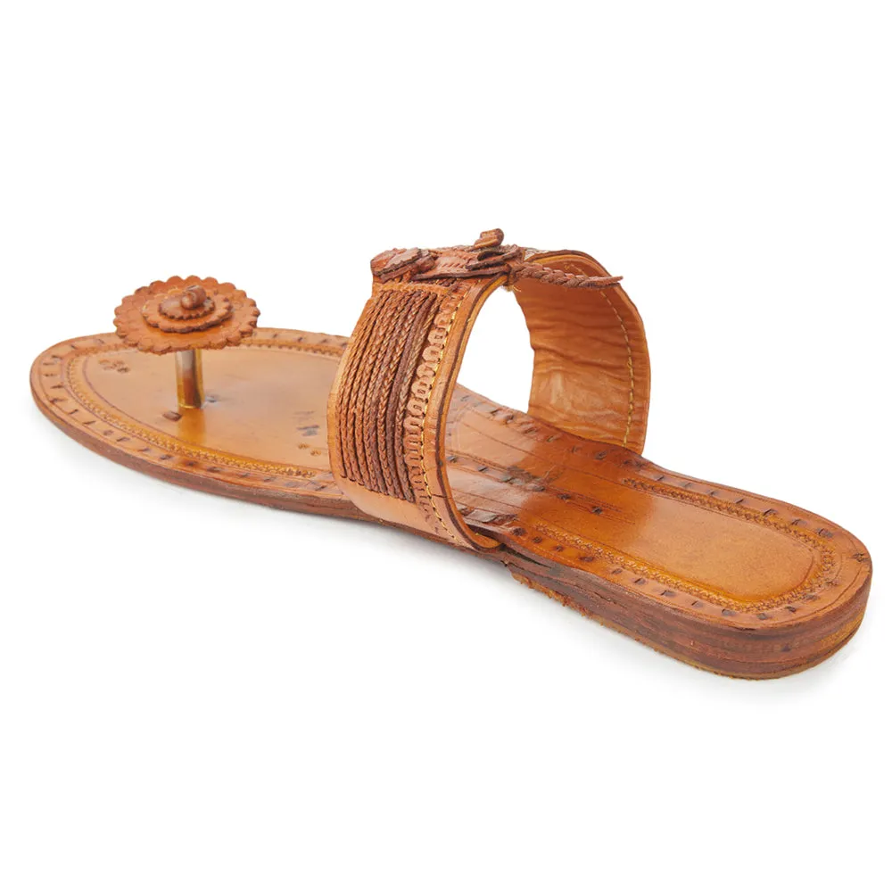 Yellow Handstitched Leather Kolhapuri Women Slipper