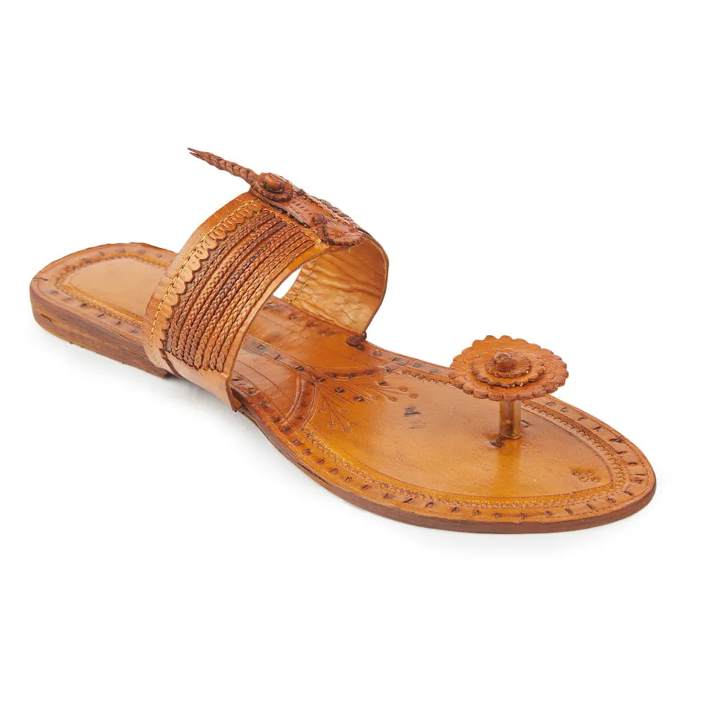 Yellow Handstitched Leather Kolhapuri Women Slipper